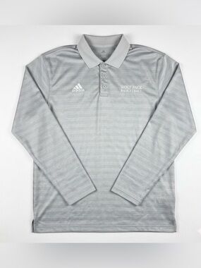 Adidas Gray Long Sleeve Polo Shirt with Nevada Wolf Pack Basketball Logo